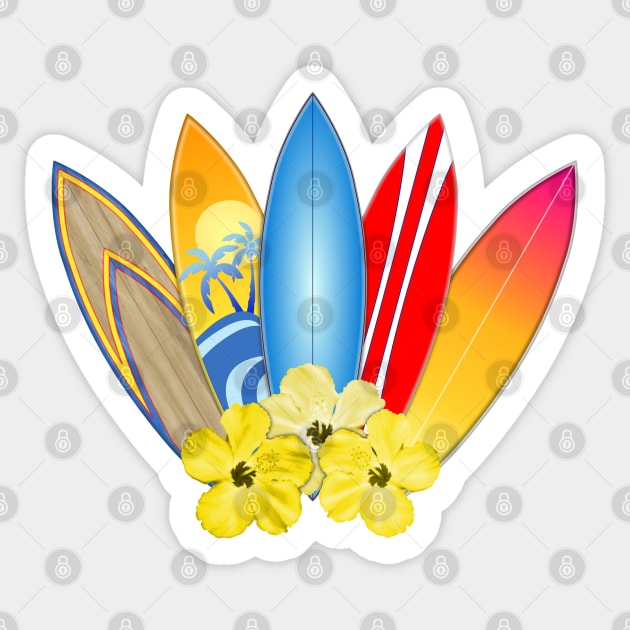Surfboards And Hibiscus Flowers Sticker by Packrat